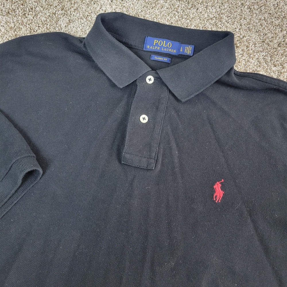 Polo Ralph Lauren Classic Fit Mens Large Solid Black Pony Stretch Knit SS